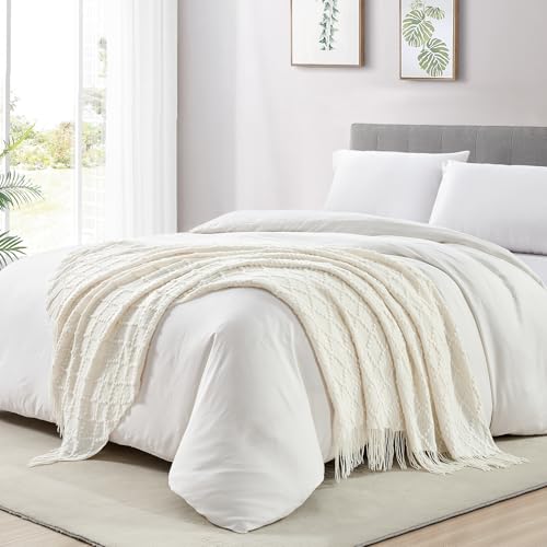 White Throw Blanket 50 x70 Inch Jacquard Throw Knitted Blanket (Jacquard-white / 50"x70")