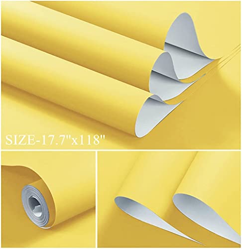 236''x17.7'' Yellow Peel and Stick Wallpaper Contact Paper Modern Self Adhesive Wall Paper Removable Renter Friendly Textured Solid Color Shelf Cabinet Vinyl Roll (Yellow / 17.7" x 236")