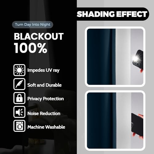 100% Blackout Curtains Ombre Navy Blue Curtains for Bedroom 63 Inch (52"W x 63"L (Pack of 2) / Navy Blue 2 Layers)