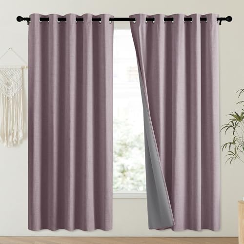 Chaise Mauve Vintage Linen 100% Blackout Curtains for Playroom (62"W x 72"L (Pack of 2) / Chaise Mauve)