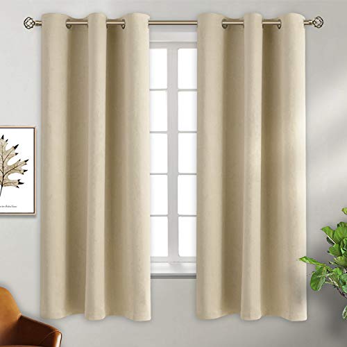 Beige Room Darkening Curtains 63 Inch for Bedroom (Beige / 38"W x 63"L (Pack of 2))