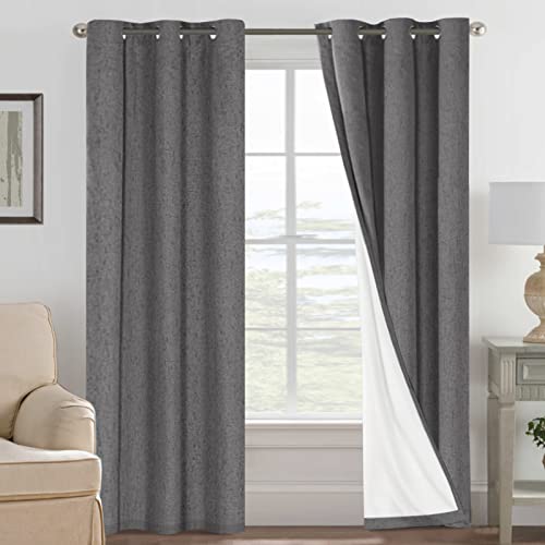 100% Blackout Linen Curtains 84" L 2 Panels Grey (Grey / 42"W x 84"L (Pack of 2))