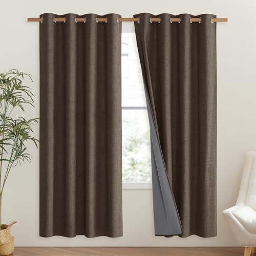 Coffee Vintage Linen 100% Blackout Curtains for Living Room (52"W x 72"L (Pack of 2) / Coffee)
