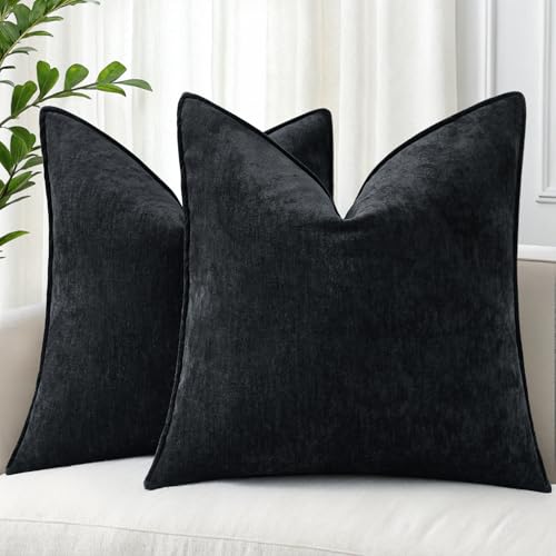 Chenille Black Velvet Throw Pillow Covers 26x26 Set of 2 (Black / 26" x 26" (Pack of 2))