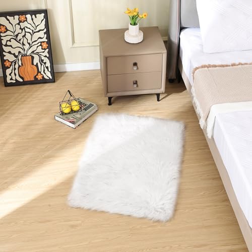White Faux Sheepskin Shag Fur Rug Washable Area Rugs for Living Room Nursery Rugs for Bedroom 2x3 Rectange Rug Cute Home Décor (2' x 3' (Rectangular) / White)
