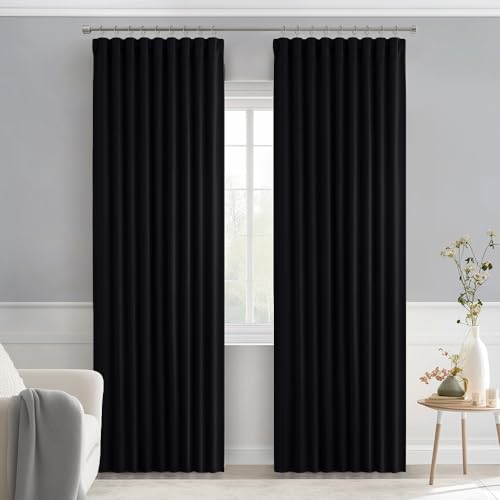 Black Back Tab Blackout Curtains 52x84 Inch Length 2 Panels Set (Black / 52"W x 84"L (Pack of 2))