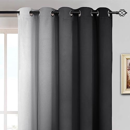 Ombre Curtains Black and Greyish White for Living Room (62"W x 84"L (Pack of 2) / Black)