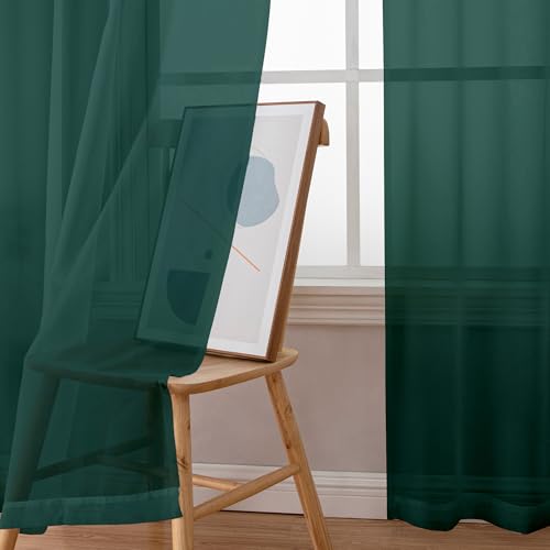 Hunter Green Sheer Curtains 63 Inch Length 2 Panels (Hunter Green / 42"W x 63"L (Pack of 2))
