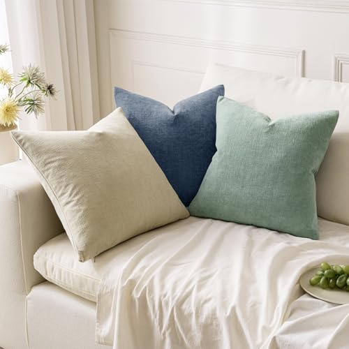 Greyish Green Chenille Couch Throw Pillow Covers (20" x 20" (Pack of 2) / Greyish Green)