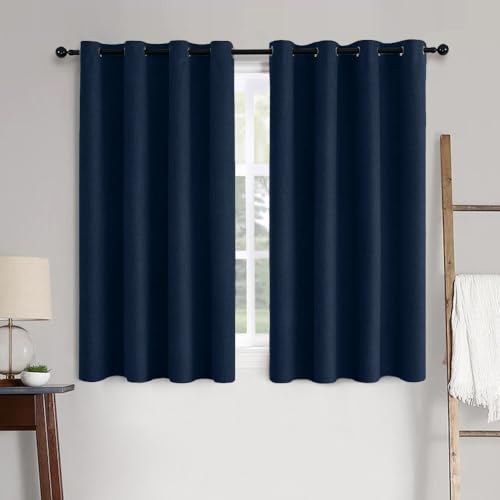 100% Blackout Linen Curtains for Bedroom 52x63 Inches Midnight Blue (Midnight Blue / 52"W x 63"L (Pack of 2))