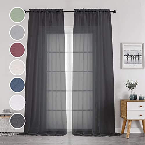 Black Sheer Curtains 144 inch Extra Long (Black / 42"W x 144"L (Pack of 2))
