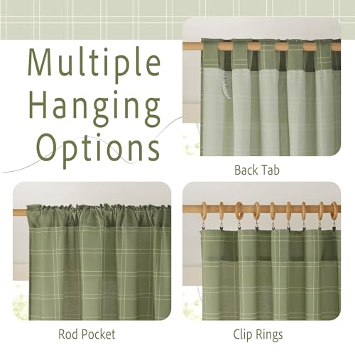 Green Plaid Linen Curtains Privacy Light Filtering for Bedroom (52"W x 90"L (Pack of 2) / Grid Pattern | Green)