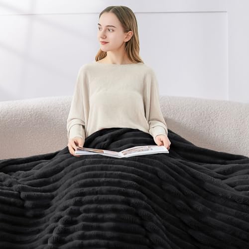 Ribbed Full Size Blanket for Bed (Black / Full(84"x90"))