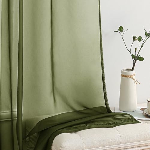 Olive Green Sheer Curtains 54 X 63 Inches (Olive Green / 54"W x 63"L (Pack of 2))