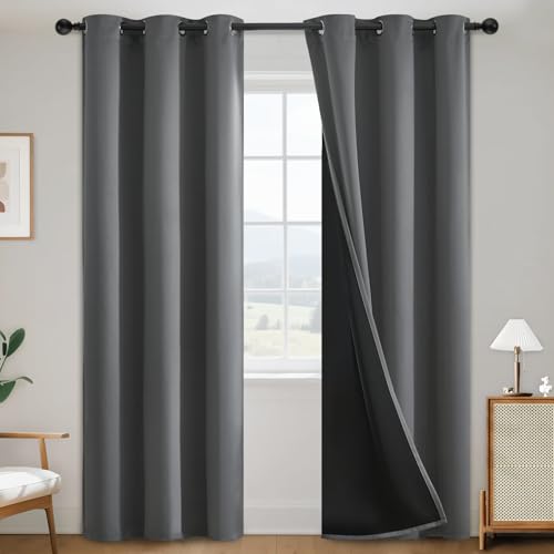 Grey 100% Blackout Curtains Room Darkening Living Room 84 Inch (Grey / 38"W x 84"L (Pack of 2))