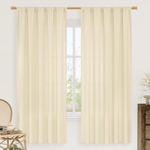 Light Filtering 72 Inch Linen Curtains for Living Room 2 Panels (Beige-1 / 52"W x 72"L (Pack of 2))
