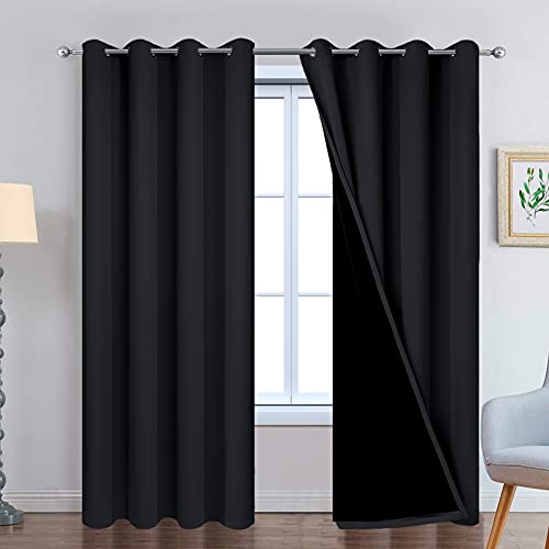 Black 100% Blackout Curtains 96 Inches Long for Bedroom 52" Wide (52"W x 96"L (Pack of 2) / Black)