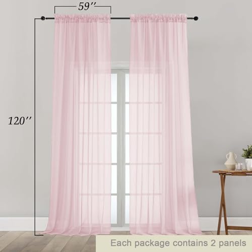 Extra Long Blush Sheer Curtains for Bedroom Living Room 120 Inches Long 2 Panels Set (Blush / 59"W x 120"L (Pack of 2))