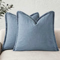 Decorative Linen Fringe Throw Pillow Covers 16×16 Misty Blue (16" x 16" (Pack of 2) / Spring Lake)
