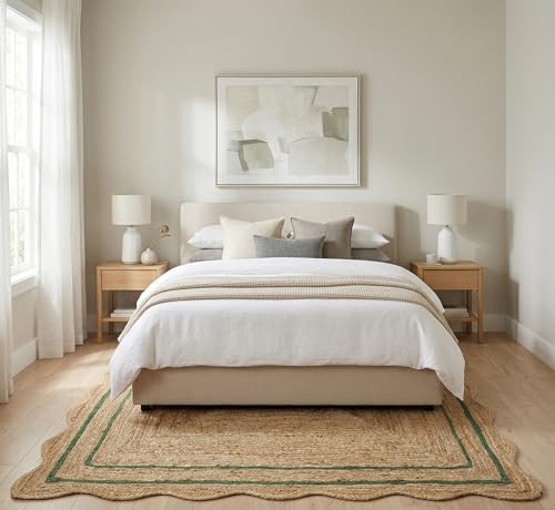 Natural Jute Area Rug Classic Braided Design Soft Textured Durable Easy Clean Low Pile Rug for Living Room Nursery Bedroom Modern Home (Green / 5x8 Feet)