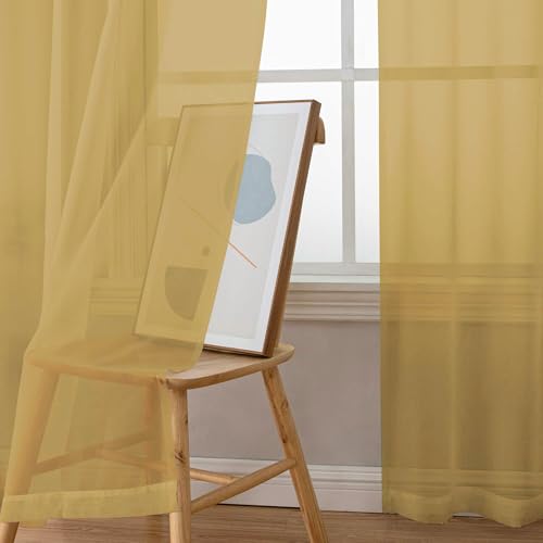 Gold Sheer Curtains 96 inches Long 2 Panels (Gold / 42"W x 96"L (Pack of 2))