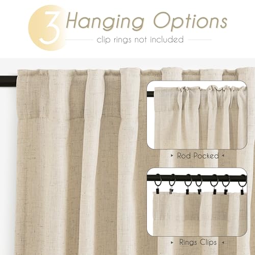Faux Linen Beige Curtains 108 inches Long for Living Room Rustic Farmhouse Linen Drapes Semi Sheer Burlap Textured Canvas Cloth Curtain Panels Set of 2 Kahki Tan Colored (Linen / 52"W x 108"L (Pack of 2))