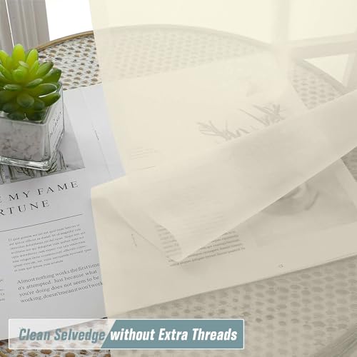 Cream Sheer Curtains for Windows 108 inches Long 2 Panels Set (42"W x 108"L (Pack of 2) / Cream)