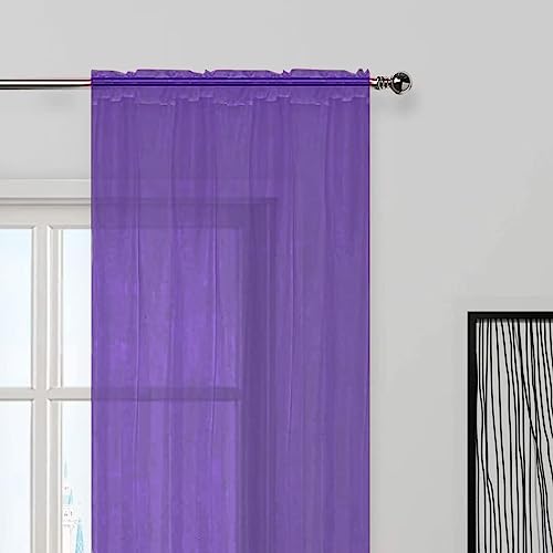 Sheer Voile Window Treatment Rod Pocket Curtain Panels for Kitchen Bedroom Living Room Drapes Sunlight Filtering Privacy Semi Home Decor Assorted (Purple / 52"W x 90"L (Pack of 2))
