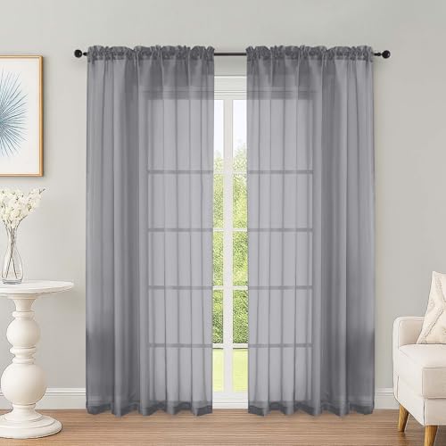 Grey Sheer Curtains 72 Inches Long 2 Panels Set (Grey / 59"W x 72"L (Pack of 2))