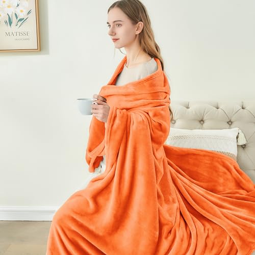 Fleece Blankets 108 inch x90 Size Orange Throw Blankets for Bed & Couch (Orange / King(108"x90"))