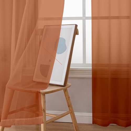 Orange Sheer Curtains 96 inches Long 2 Panels (Orange / 42"W x 96"L (Pack of 2))