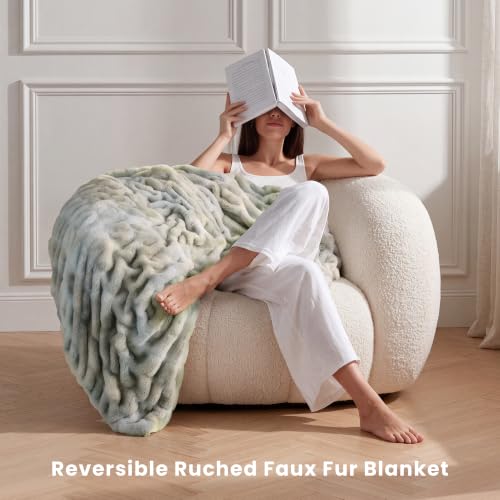 Double Sided Faux Fur Throw Blanket (Tie-dye Light Grey / Throw)