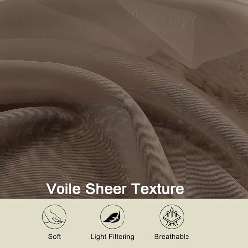 Chocolate Sheer Curtain for Bedroom Living Room 78 Inches Long 2 Panels Set (Chocolate / 42"W x 78"L (Pack of 2))