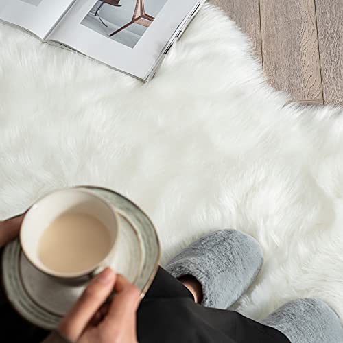 Fluffy Area Rug 3x5 ft Faux Fur Sheepskin Rug for Bedroom White (3' x 5' (Sheepskin) / White)