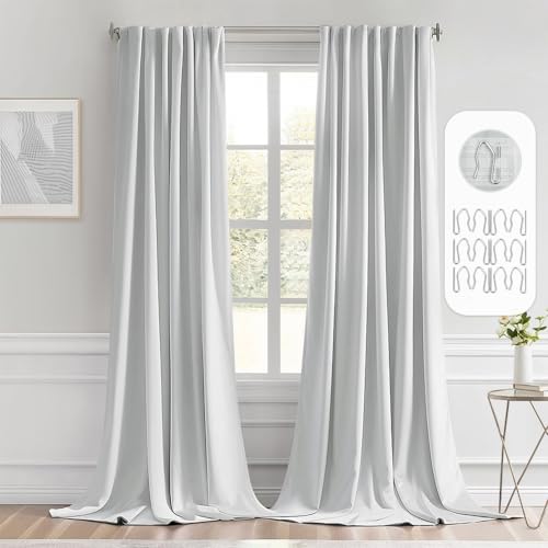 Greyish White Back Tab Blackout Curtains 52x108 Inch Long 2 Panels (Greyish White / 52"W x 108"L (Pack of 2))
