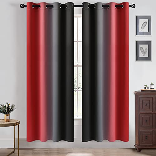 Red Black Ombre Curtains 52x72 Inche Long 2 (52"W x 72"L (Pack of 2) / Red and Black)