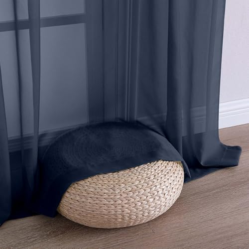 Navy Blue Sheer Curtains 84 Inches Long 2 Panels (Navy Blue / 59"W x 84"L (Pack of 2))