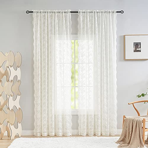 Vintage Lace Curtains 72 Inches Long (Ivory / 52"W x 72"L (Pack of 2))