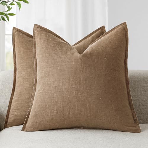 Linen Solid Decorative Throw Pillow Covers 22x22 Light Brown (22" x 22" (Pack of 2) / Brick)