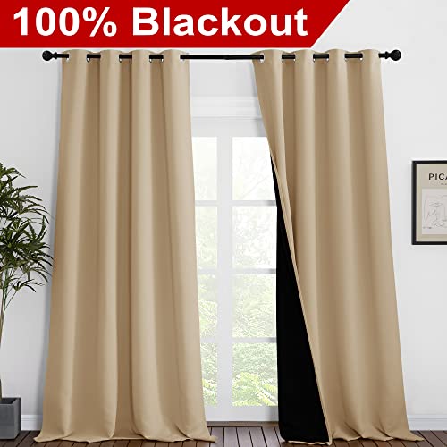 Thermal Insulated 100% Blackout Curtains (Biscotti Beige / 55"W x 96"L (Pack of 2))