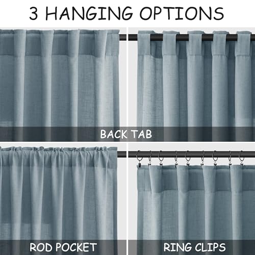 Light Blue Linen Curtains 84 Inch Length 2 Panels Set for Living Room Rod Pocket Back Tab Light Filtering Window Drapes for Bedroom Dining Room Protect Privacy Modern Farmhouse Decor 52x84 (52"W x 84"L (Pack of 2) / Light Blue)
