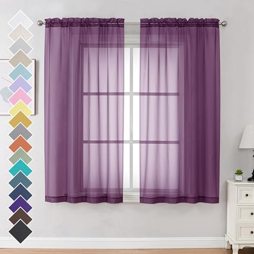 Plum Sheer Curtains 63 Inches Long 2 Panels (Plum / 42"W x 63"L (Pack of 2))