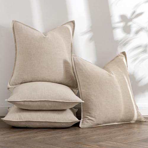 Beige Boho Linen Decorative Pillow Covers 20x20 Inch Pack of 4 (20" x 20" (Pack of 4) / Beige)