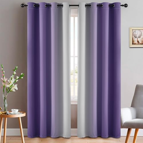Ombre Curtains Lavender Purple and Greyish White for Living Room 84 (52"W x 84"L (Pack of 2) / Lavender Purple)
