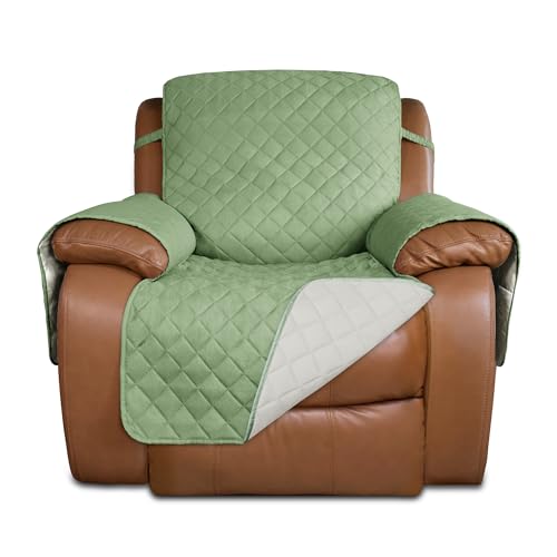 Reversible Recliner Chair Covers Couch Covers for Dogs (Large Recliner / Sage Green/Ivory)