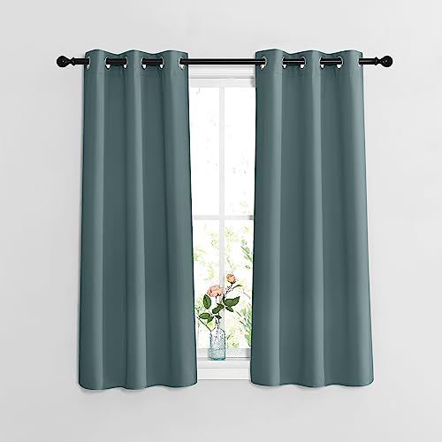 Greyish Blue Short Blackout Curtains for Bathroom (Greyish Blue / 37"W x 48"L (Pack of 2))
