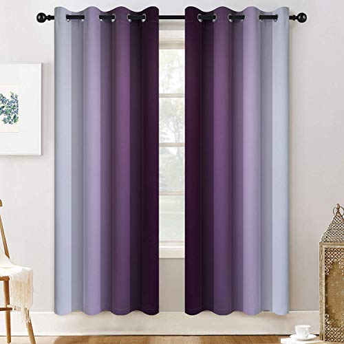 Ombre Curtains Purple and Greyish White for Living Room (52"W x 72"L (Pack of 2) / Purple)