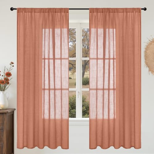 Terracotta Linen Curtains 72 Inches Long for Living Room (Terracotta / 52"W x 72"L (Pack of 2))
