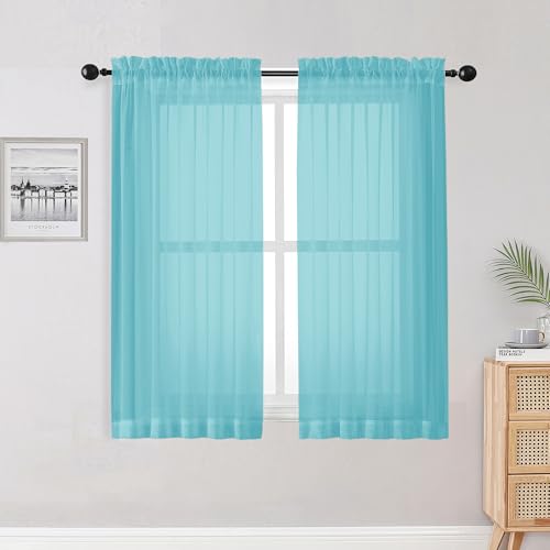 Aqua Sheer Curtains for Bedroom Living Room 54 Inch Length 2 Panels Set (Aqua / 42"W x 54"L (Pack of 2))