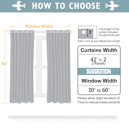 100% Blackout Curtains for Bedroom 54 Inches Long 2 Panels Set (42"W x 54"L (Pack of 2) / Light Beige)